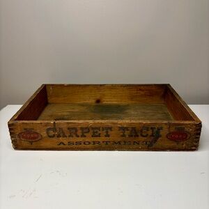 Vintage Cross Carpet Tack Primitive Wooden Tray Box 13.5” LX 9” WX 2.5”H